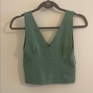 Green Sleeveless V-Neck Top